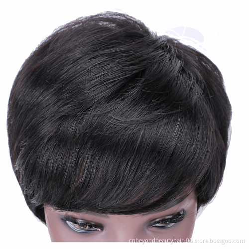 Natural Looking Short Human Hair Wigs Pixie Cut Dark Root Ombre Natural Black Wigs with Bangs Wigs for Women